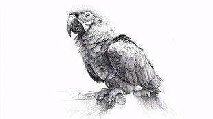 黑白素描鹦鹉图