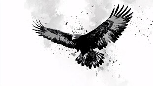 水墨风格展翅翱翔的雄鹰