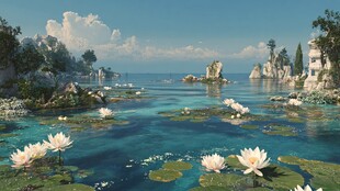 梦幻睡莲湖中的海岛风光