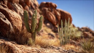 沙漠中的仙人掌与岩石景观