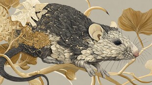 金叶间的精致鼠类插画