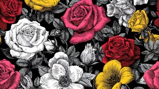 多彩玫瑰花卉图案设计