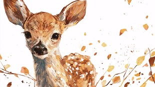 水彩小鹿 秋日灵动瞬间