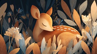 熟睡的小鹿置身梦幻植物间