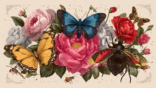 花卉间的蝶虫奇妙邂逅