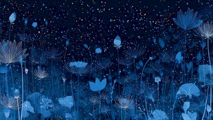 梦幻蓝色花卉星空夜景