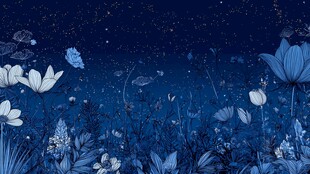 梦幻夜下花卉奇幻景象