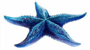 蓝色梦幻海星水彩插画