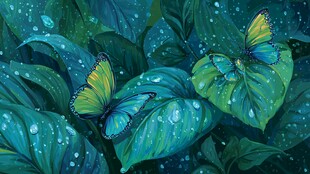 叶间蝶影 清新梦幻自然图景