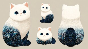 四视角可爱花纹猫咪插画