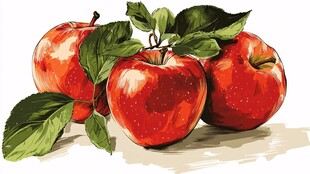 鲜艳红苹果配翠绿叶子