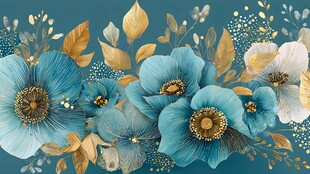 蓝金花卉边框装饰图案