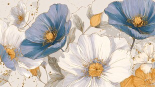 蓝白花卉插画 精致优雅