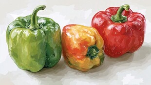 三个彩椒静物画