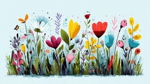 缤纷多彩的梦幻花卉插画