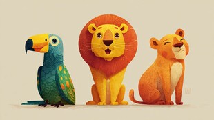 鹦鹉与双狮的趣味同框