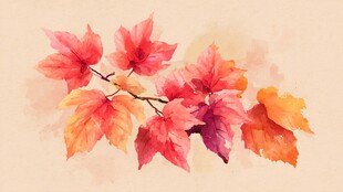 水彩绘就的绚烂枫叶枝头