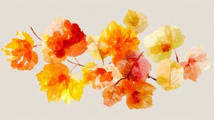 水彩绘就的缤纷秋日枫叶