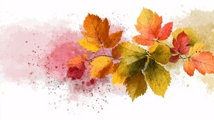 秋日水彩风多彩树叶图景