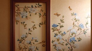 中式花鸟绘门与墙饰之美