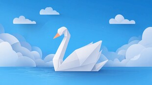 纸艺天鹅畅游蓝天碧水间