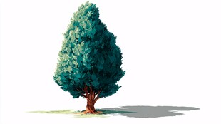 单棵翠绿树的清新插画