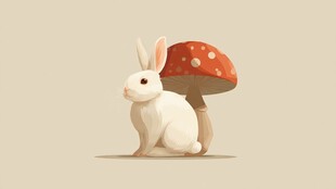 白兔与蘑菇的梦幻场景