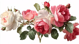 复古风多色玫瑰花卉插画