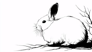 黑白风可爱兔子插画