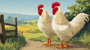田园双雄 漫步乡间的公鸡