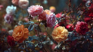 多彩玫瑰绽放梦幻花境