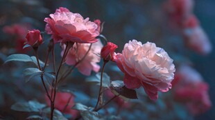 娇艳绽放的粉色月季花