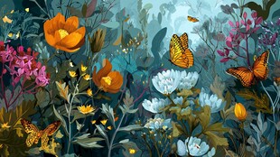 梦幻花丛中的蝴蝶飞舞