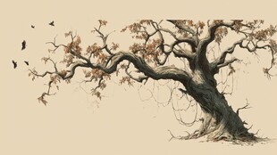 老树栖飞鸟 尽显自然韵