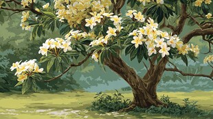 繁花盛开的茂盛鸡蛋花树