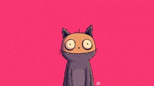 粉色背景上的搞怪卡通猫