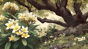 树下绽放的美丽鸡蛋花