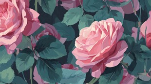 粉色玫瑰与绿叶的美丽图景