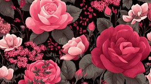 玫瑰花卉黑色背景图案