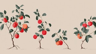 水墨风苹果树插画作品