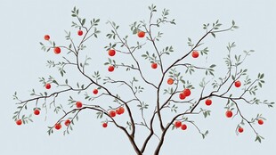 枝头红果 简约风插画