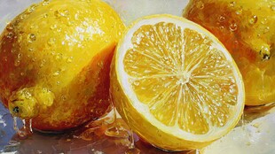 新鲜多汁的柠檬静物画面