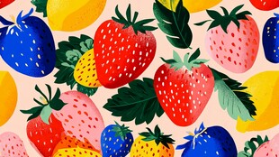 多彩手绘草莓柠檬水果图案