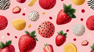 粉色背景的缤纷水果图案