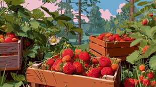 木筐中的饱满新鲜草莓