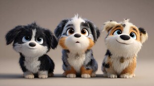 三只萌态小狗的可爱瞬间