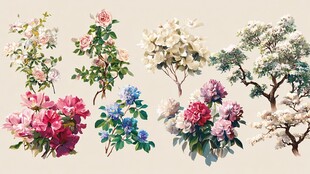 多样花卉植物插画集合