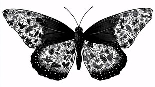 黑白蝴蝶插画艺术图案