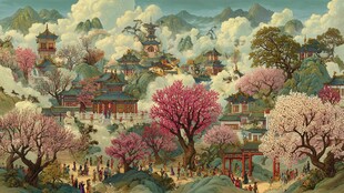 春日古风小镇美景如画