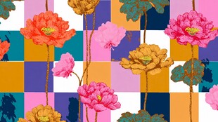 多彩花卉几何拼接图案